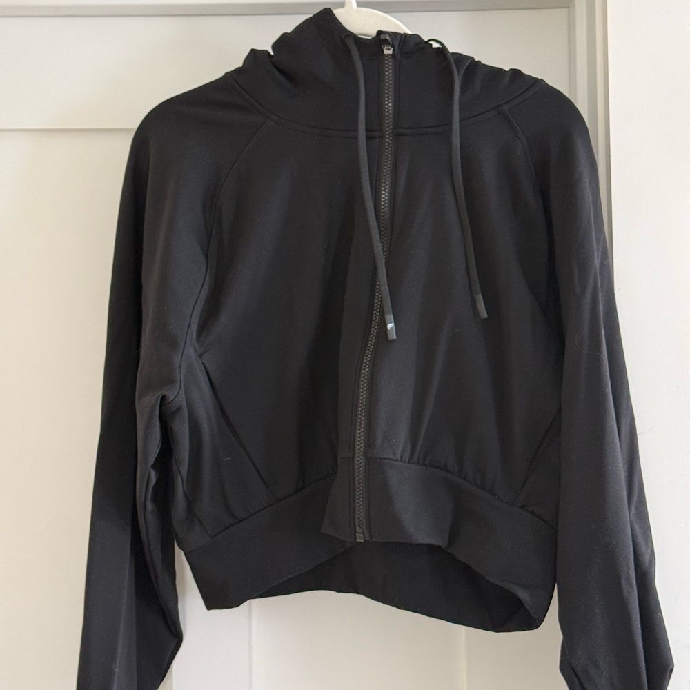 Fabletics Black Hooded Zip Bomber Jacket